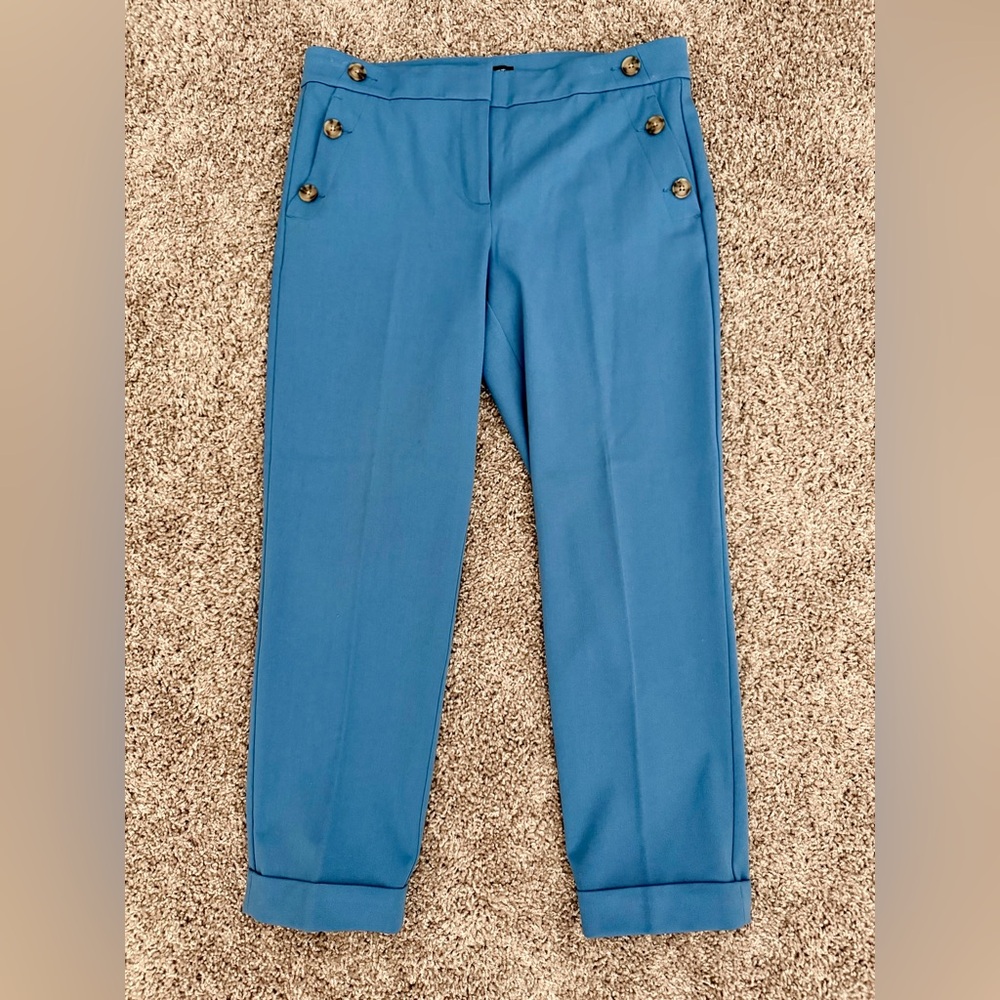 LOFT Dusty Blue Trousers with Side Button Detail